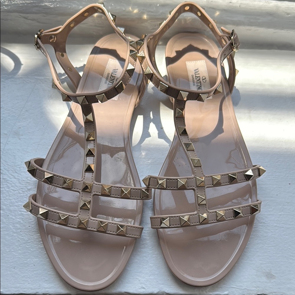 Valentino Studded Tan Jelly Sandals (Size: 40)